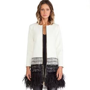 Feather Trim Jacket in White & Black